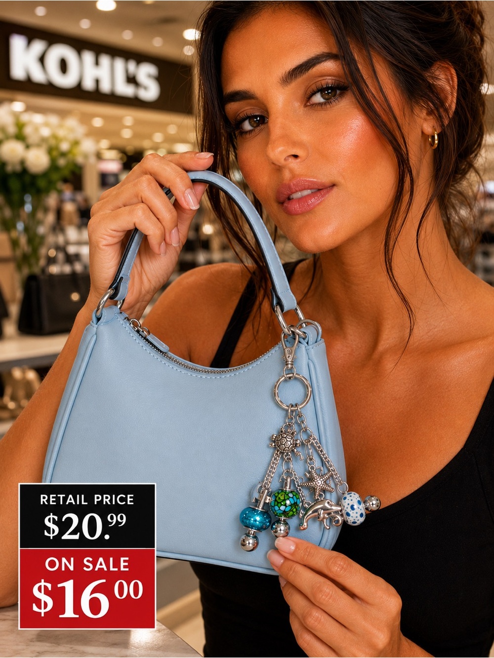 Kohl's Light Blue Mini Top-Handle Bag with Charm Cluster
